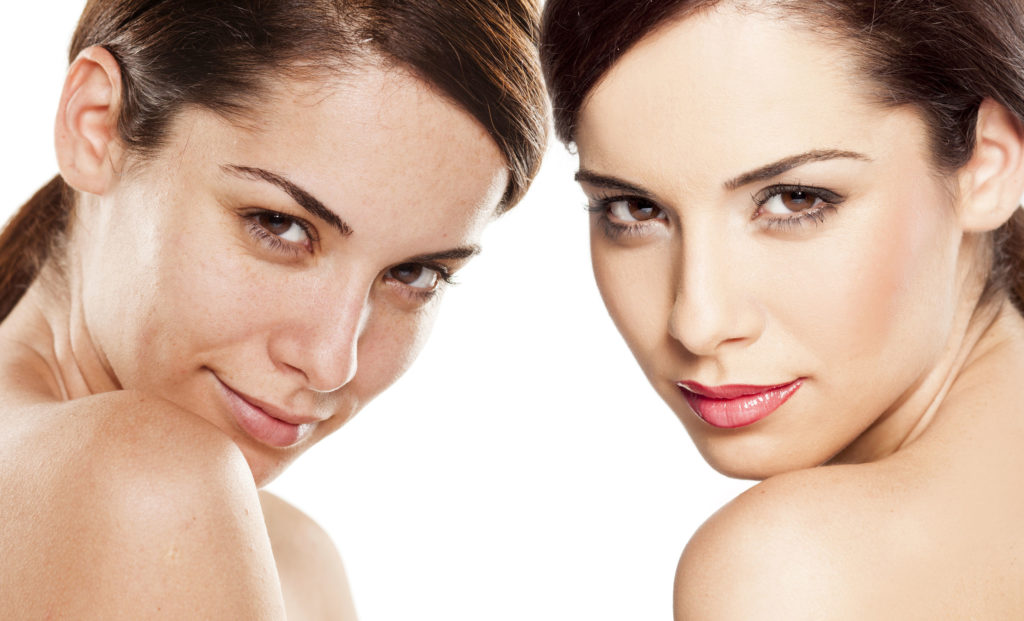 Zwei Frauen: links (vorher) ohne Permanent Make-Up, rechts (nacher) mit Permanent Make-Up